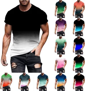 Muscularfit Mens Tshirts Graphic Big and Tall Short Sleeve Athletic Shirt Summer Fashion Gradient Color Crewneck Pullover Tee