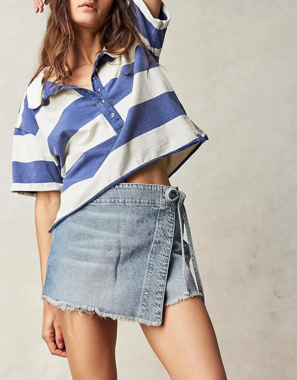 Mxiqqpltky Womens Denim Skorts Skirts Y2k High Waist Frayed Hem Denim Shorts Tie-up Side Jean Shorts Wrap Skirt
