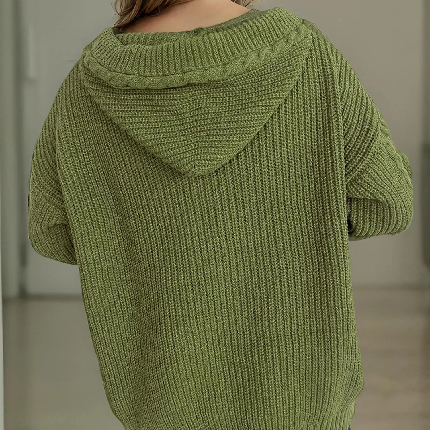 NATHGAM Women's Hooded Cardigans Sweaters Long Sleeve Chunky Cable Knit Oversized Button Down Slouchy Open Front Outerwears