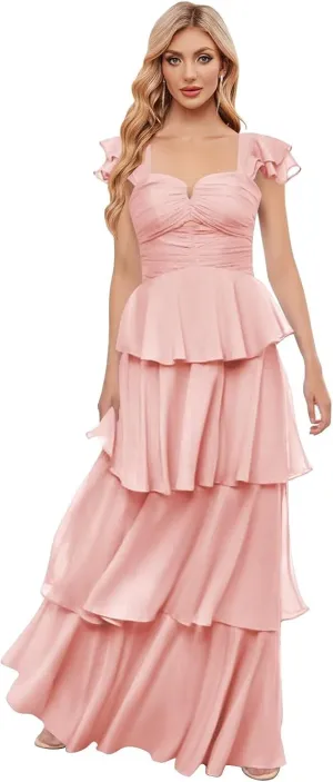 OFEYCHUN Ruffle Tiered Bridesmaid Dress Chiffon Long Prom Dresses 2025 Off The Shoulder Formal Dress