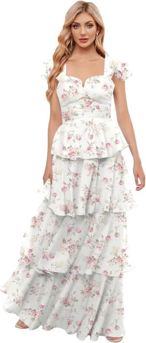 OFEYCHUN Ruffle Tiered Bridesmaid Dress Chiffon Long Prom Dresses 2025 Off The Shoulder Formal Dress