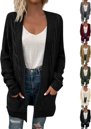Oversized Cardigans for Women Long Sleeve Cable Knit Sweater Comfy Open Front Cardigan with Pockets