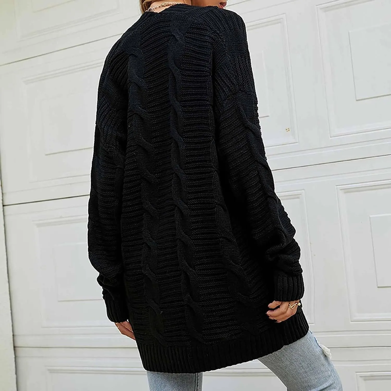 Oversized Cardigans for Women Long Sleeve Cable Knit Sweater Comfy Open Front Cardigan with Pockets