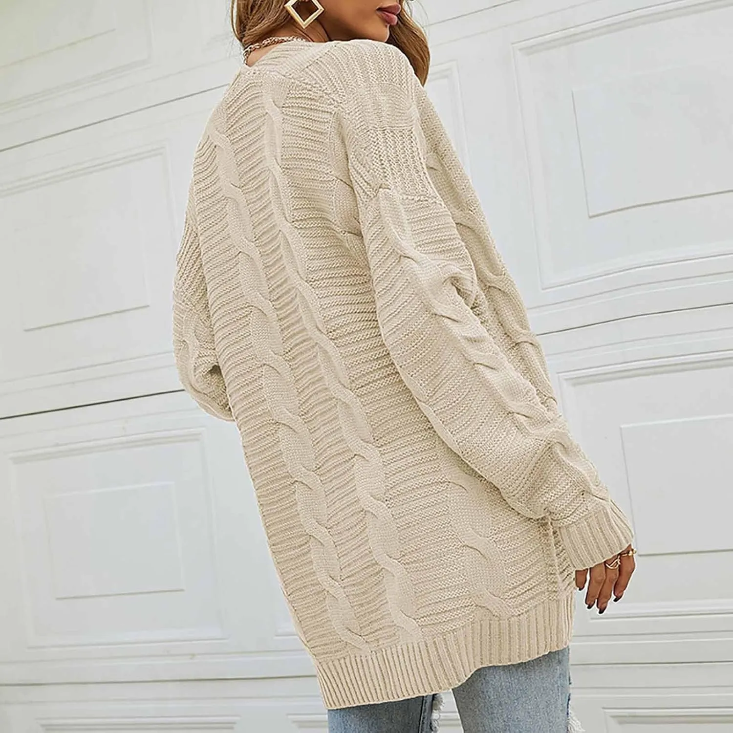 Oversized Cardigans for Women Long Sleeve Cable Knit Sweater Comfy Open Front Cardigan with Pockets
