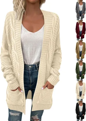 Oversized Cardigans for Women Long Sleeve Cable Knit Sweater Comfy Open Front Cardigan with Pockets