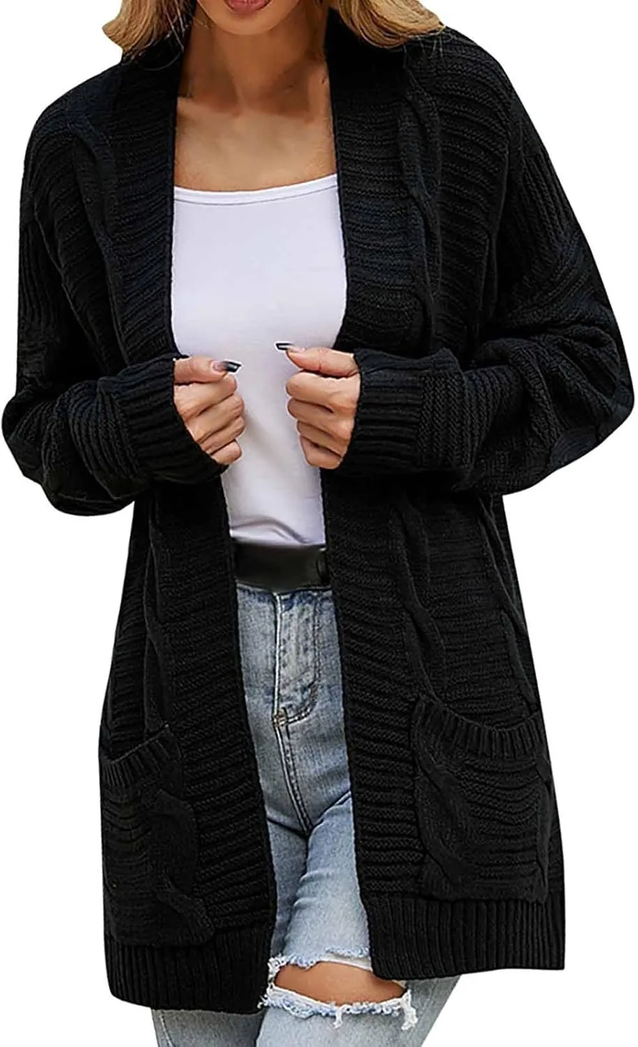 Oversized Cardigans for Women Long Sleeve Cable Knit Sweater Comfy Open Front Cardigan with Pockets