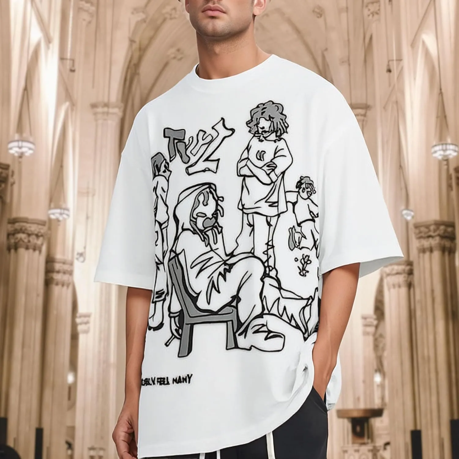Oversized Graphic Tees Men Vintage Y2K Print Shirts Streetwear Unisex Harajuku T-Shirts