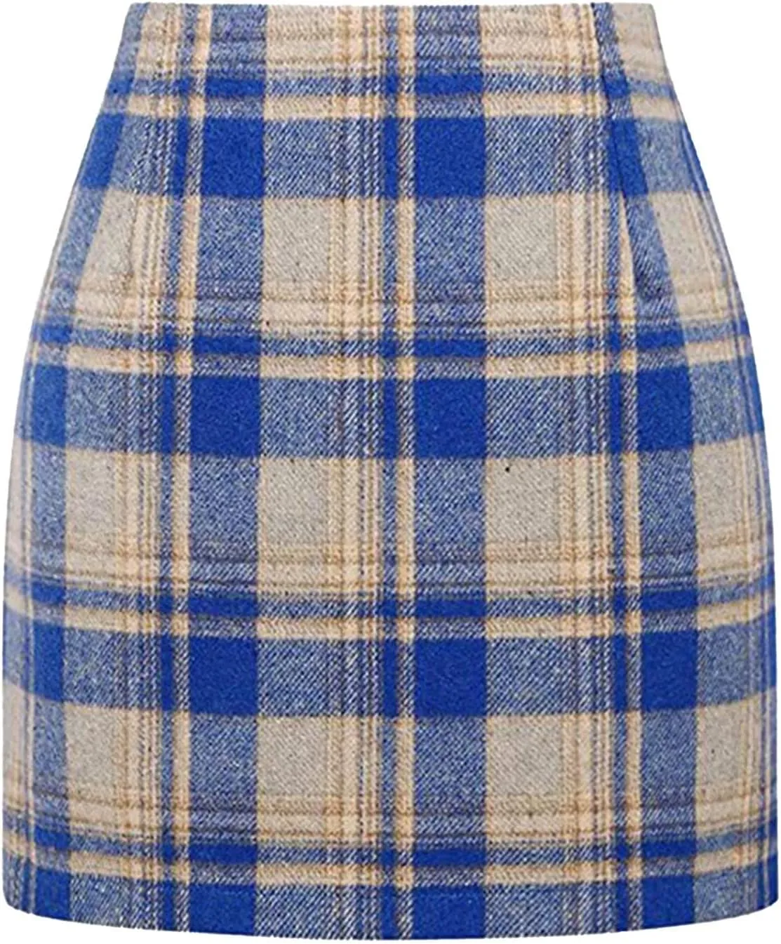 Pencil Skirt for Women Tummy Control Office Business Formal Slim Fit Trendy Plaid Stretchy Short Pencil Skirt for Women