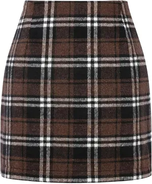Pencil Skirt for Women Tummy Control Office Business Formal Slim Fit Trendy Plaid Stretchy Short Pencil Skirt for Women