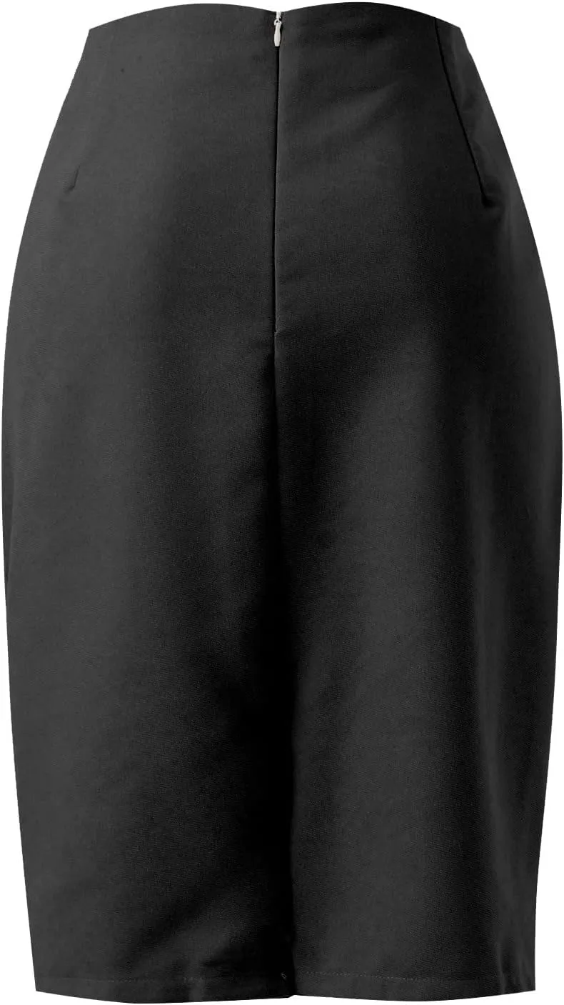 Pencil Skirt for Women Tummy Control Short Back Zipper Business Slim Fit Solid Color Stretchy Short Pencil Midi Skirt
