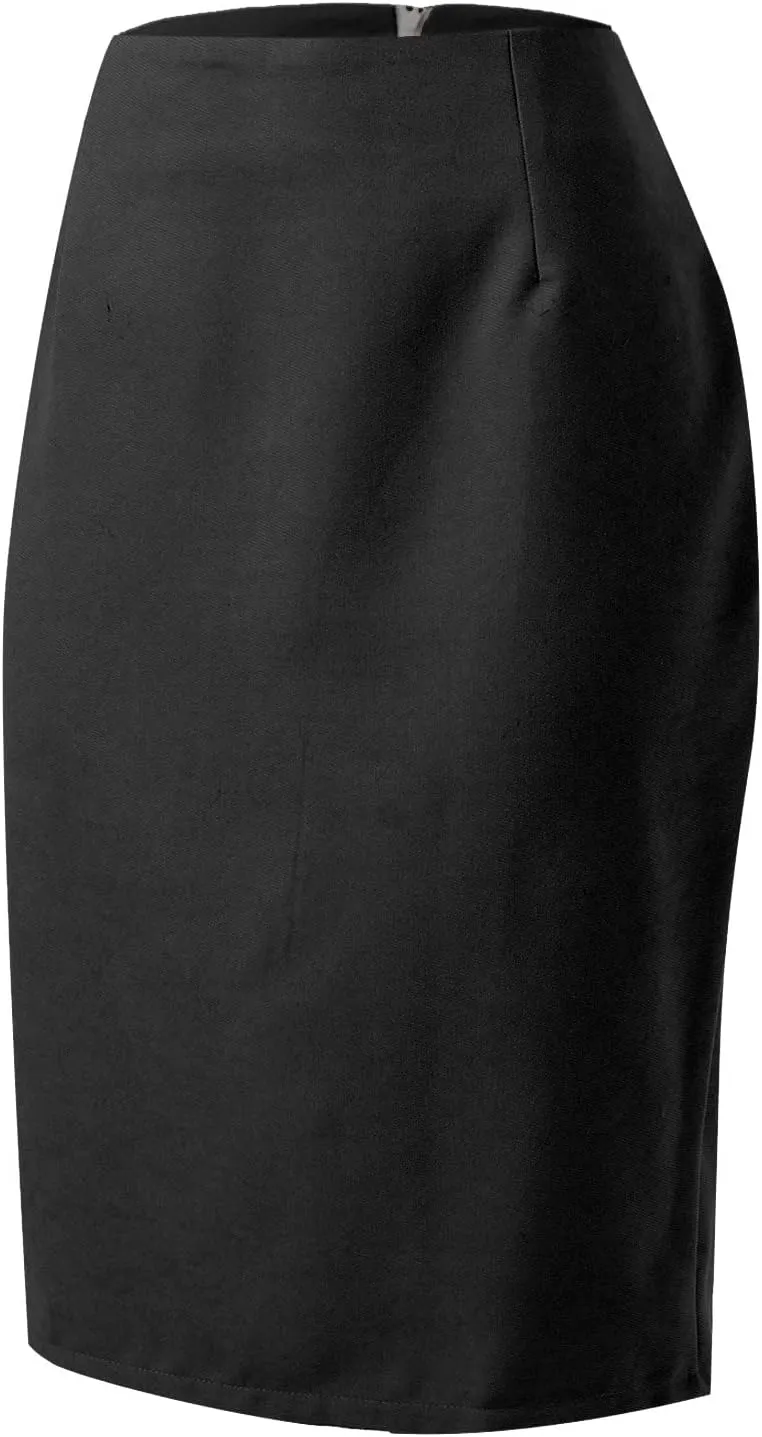 Pencil Skirt for Women Tummy Control Short Back Zipper Business Slim Fit Solid Color Stretchy Short Pencil Midi Skirt
