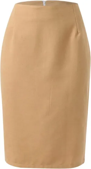 Pencil Skirt for Women Tummy Control Short Back Zipper Business Slim Fit Solid Color Stretchy Short Pencil Midi Skirt