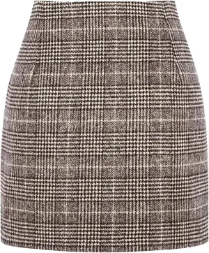 Pencil Skirt for Women Tummy Control Short Office Business Formal Slim Fit Trendy Plaid Stretchy Short Pencil Mini Skirt