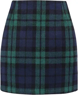 Pencil Skirt for Women Tummy Control Short Office Business Formal Slim Fit Trendy Plaid Stretchy Short Pencil Mini Skirt