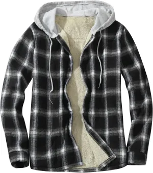 Plaid Hoodies Jackets for Men Relaxed Fit Zip Up Long Sleeve Fleece Lined Casual Plaid Jacket Color Block Stitching Warm