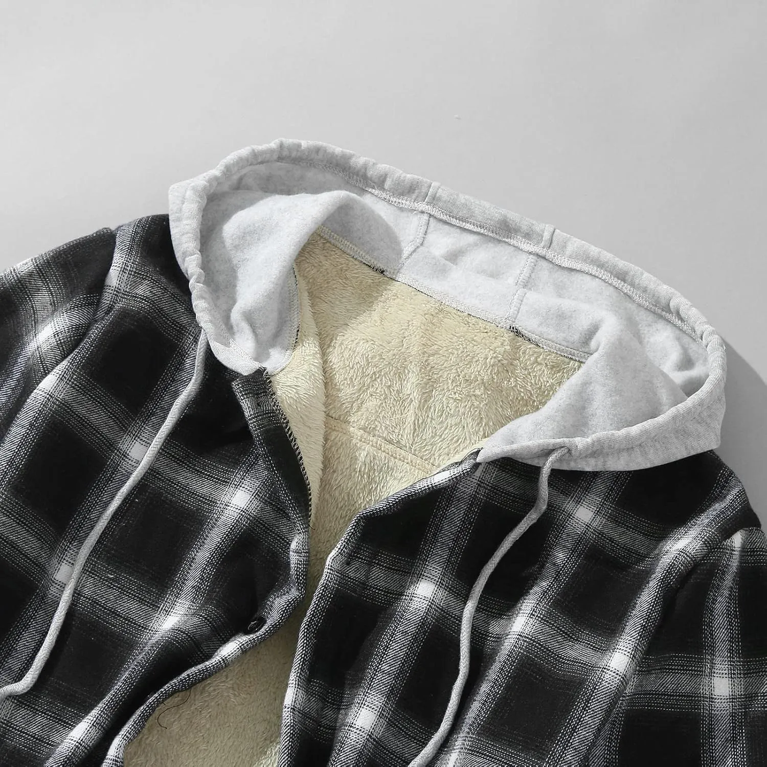 Plaid Hoodies Jackets for Men Relaxed Fit Zip Up Long Sleeve Fleece Lined Casual Plaid Jacket Color Block Stitching Warm
