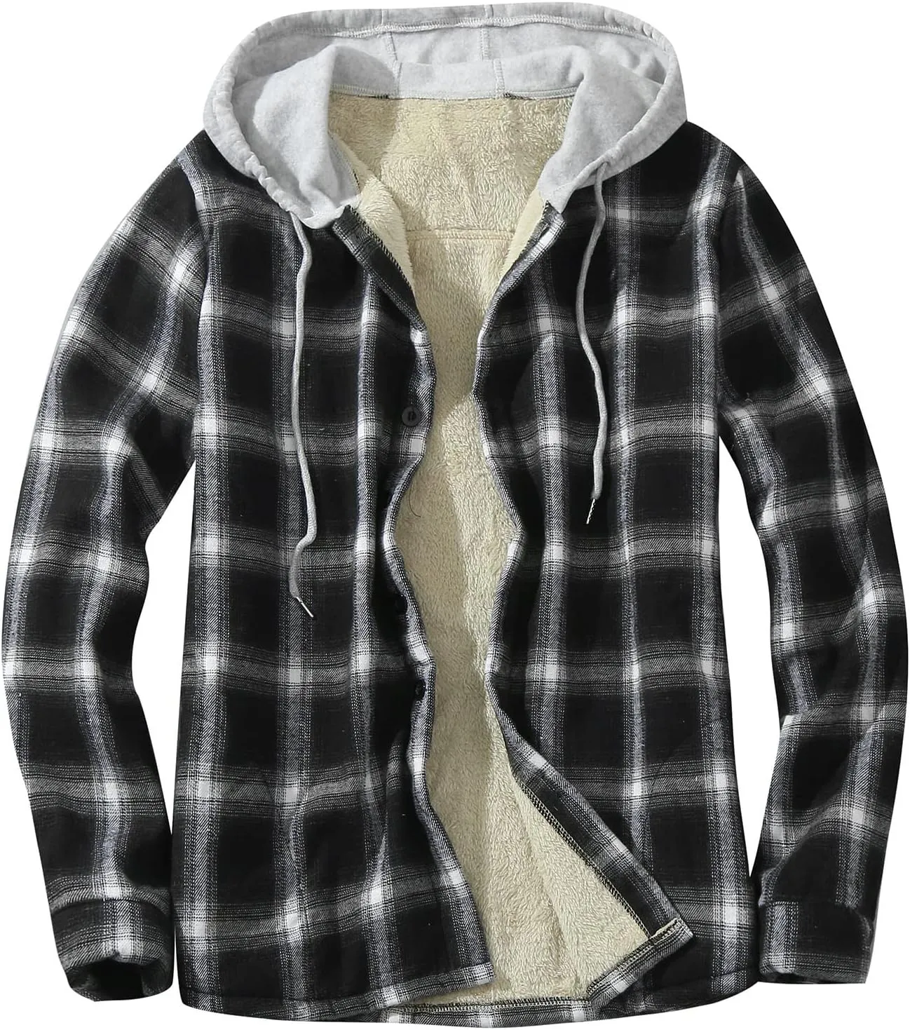 Plaid Hoodies Jackets for Men Relaxed Fit Zip Up Long Sleeve Fleece Lined Casual Plaid Jacket Color Block Stitching Warm