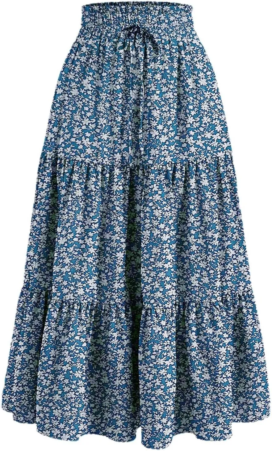 Pleated Skirts for Women Summer Vacation Casual High Elastic Waist Trendy Ruffles Tummy Control A-Line Flowy Midi Skirts