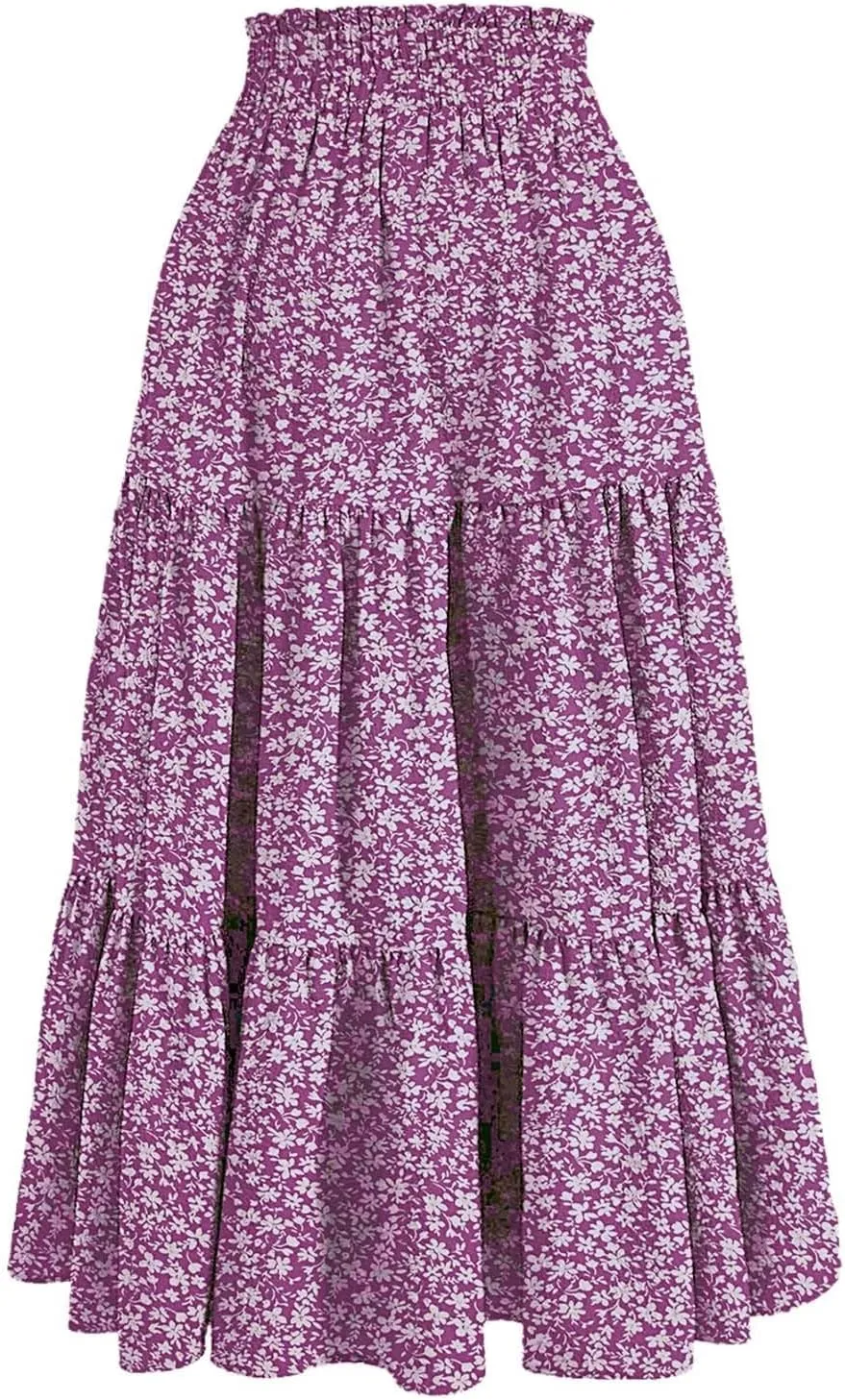 Pleated Skirts for Women Summer Vacation Casual High Elastic Waist Trendy Ruffles Tummy Control A-Line Flowy Midi Skirts