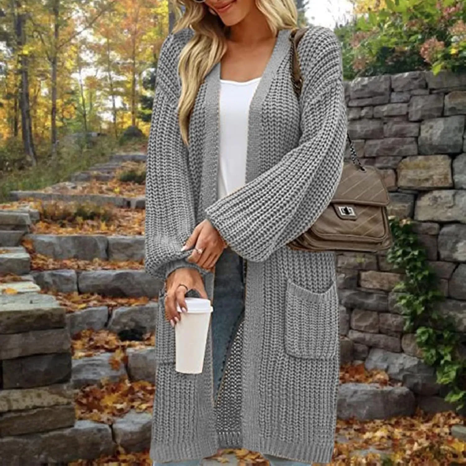 Plus Size Cardigan for Women Knit Lightweight Open Front Chunky Sweater Casual Long Sleeve Jacket Coat with Pockets