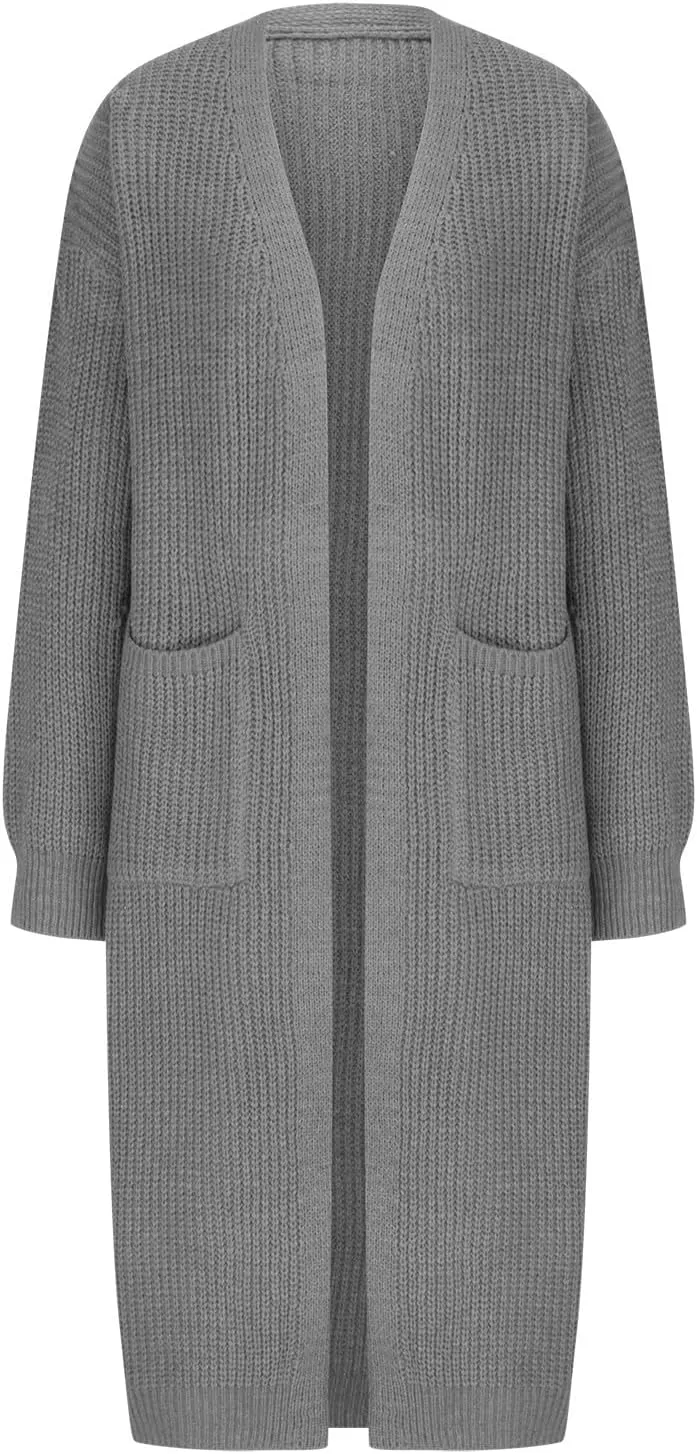 Plus Size Cardigan for Women Knit Lightweight Open Front Chunky Sweater Casual Long Sleeve Jacket Coat with Pockets