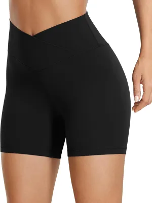 QUEENIEKE Workout Shorts Women, Butt Lifting Athletic Biker Shorts Cross Over High Waist Yoga Shorts