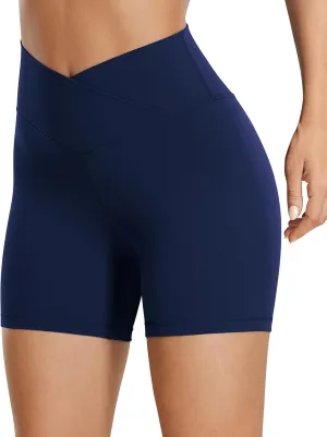 QUEENIEKE Workout Shorts Women, Butt Lifting Athletic Biker Shorts Cross Over High Waist Yoga Shorts