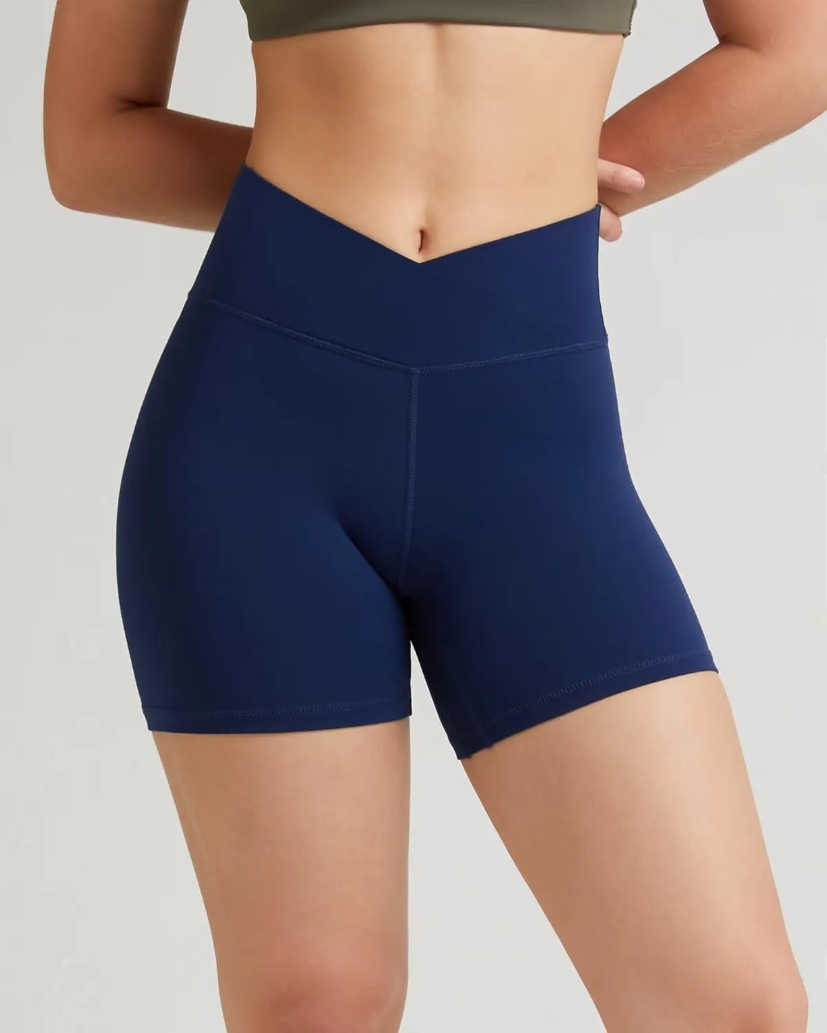 QUEENIEKE Workout Shorts Women, Butt Lifting Athletic Biker Shorts Cross Over High Waist Yoga Shorts