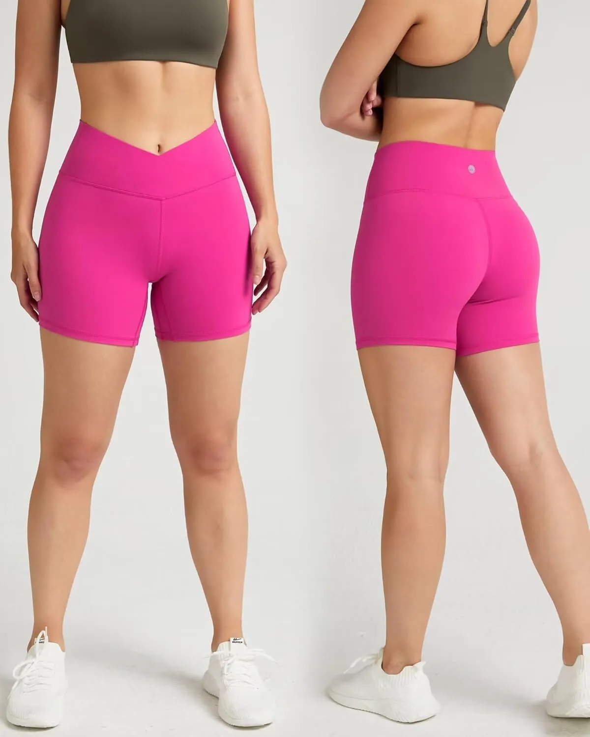 QUEENIEKE Workout Shorts Women, Butt Lifting Athletic Biker Shorts Cross Over High Waist Yoga Shorts