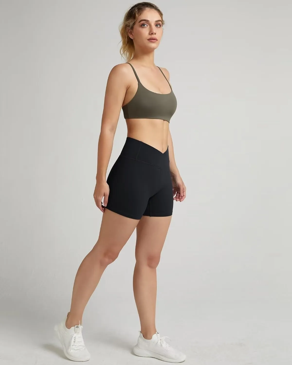 QUEENIEKE Workout Shorts Women, Butt Lifting Athletic Biker Shorts Cross Over High Waist Yoga Shorts