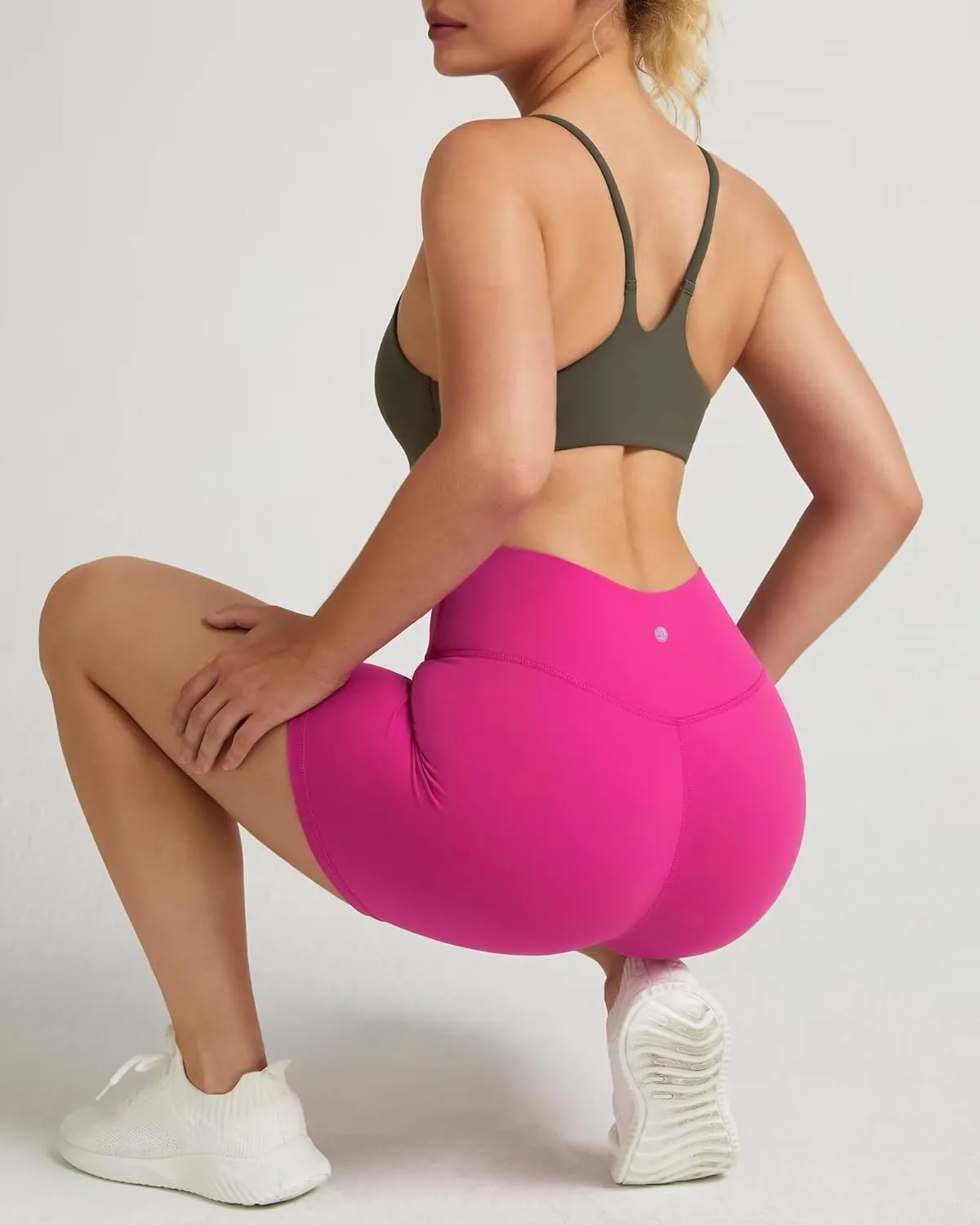 QUEENIEKE Workout Shorts Women, Butt Lifting Athletic Biker Shorts Cross Over High Waist Yoga Shorts