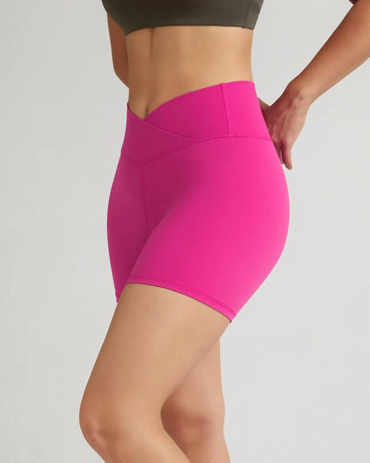 QUEENIEKE Workout Shorts Women, Butt Lifting Athletic Biker Shorts Cross Over High Waist Yoga Shorts