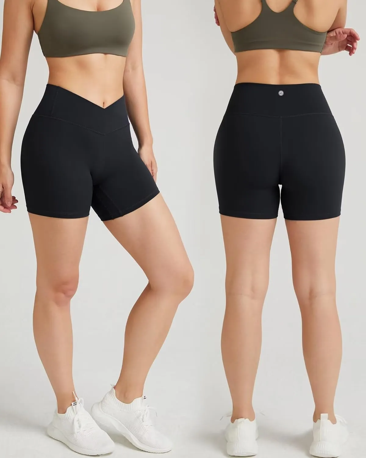 QUEENIEKE Workout Shorts Women, Butt Lifting Athletic Biker Shorts Cross Over High Waist Yoga Shorts