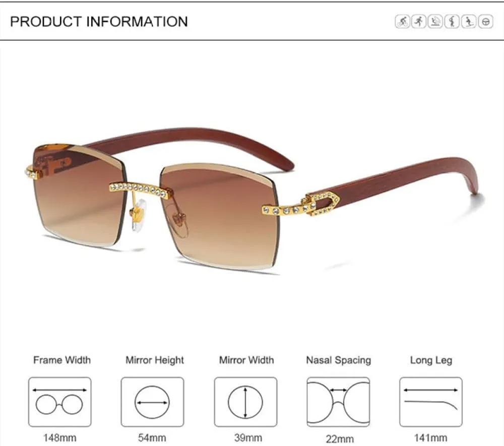 Rhinestone Sunglasses Vintage Women Rimless Square Fashion Sun Glasses Men Trendy Shopping Eyeglassses UV400