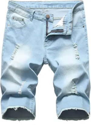 Ripped Jean Shorts for Men 2023 Casual Classic Fit Cut Off Denim Shorts Summer Straight-Fit Waistband Shorts