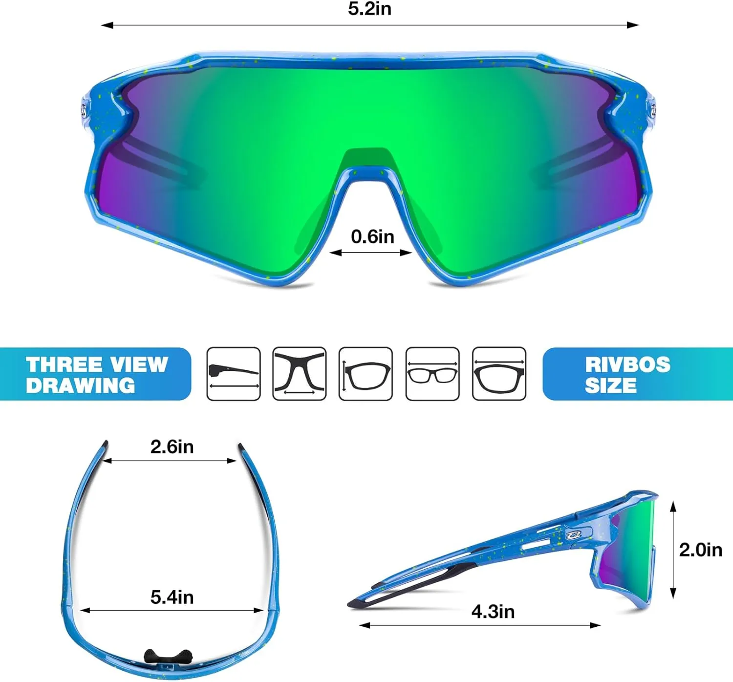 RIVBOS Youth Baseball Sunglasses for Kids(Boys&Girls) Polarized UV Protection Cycling Glasses RYS007
