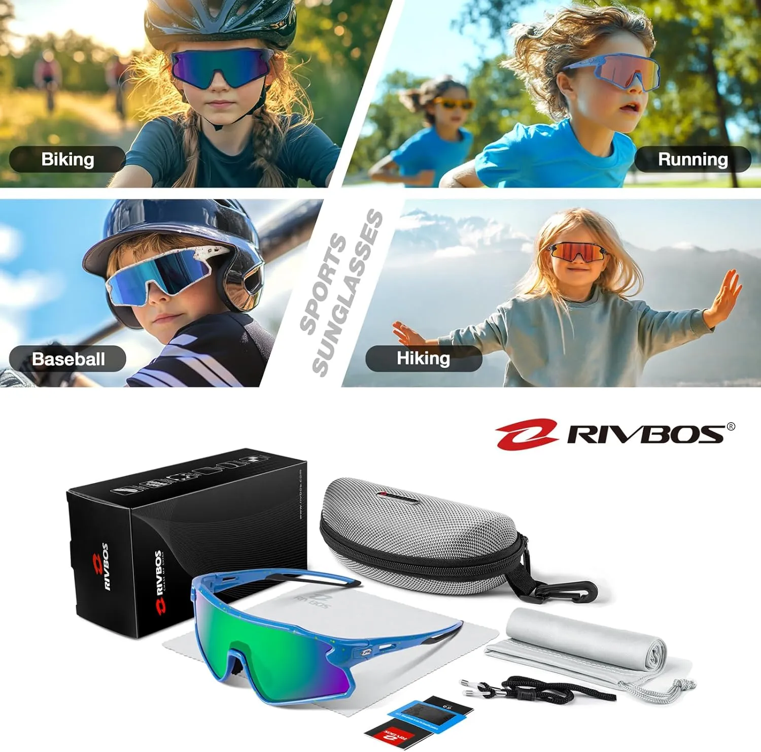RIVBOS Youth Baseball Sunglasses for Kids(Boys&Girls) Polarized UV Protection Cycling Glasses RYS007