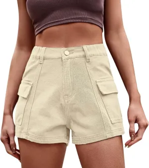 Rvidbe Womens Jean Shorts Juniors Casual Summer Comfy Mid Waisted Stretchy Ripped Denim Shorts with Pockets Women'S Denim Shorts High Waisted Shorts Women