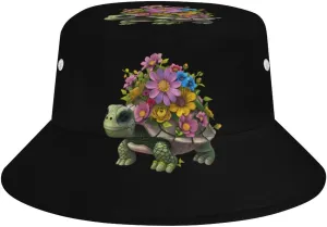Sea Turtle Floral Bucket Hat Summer Sun Hat Fishing Cap for Men Women for Beach
