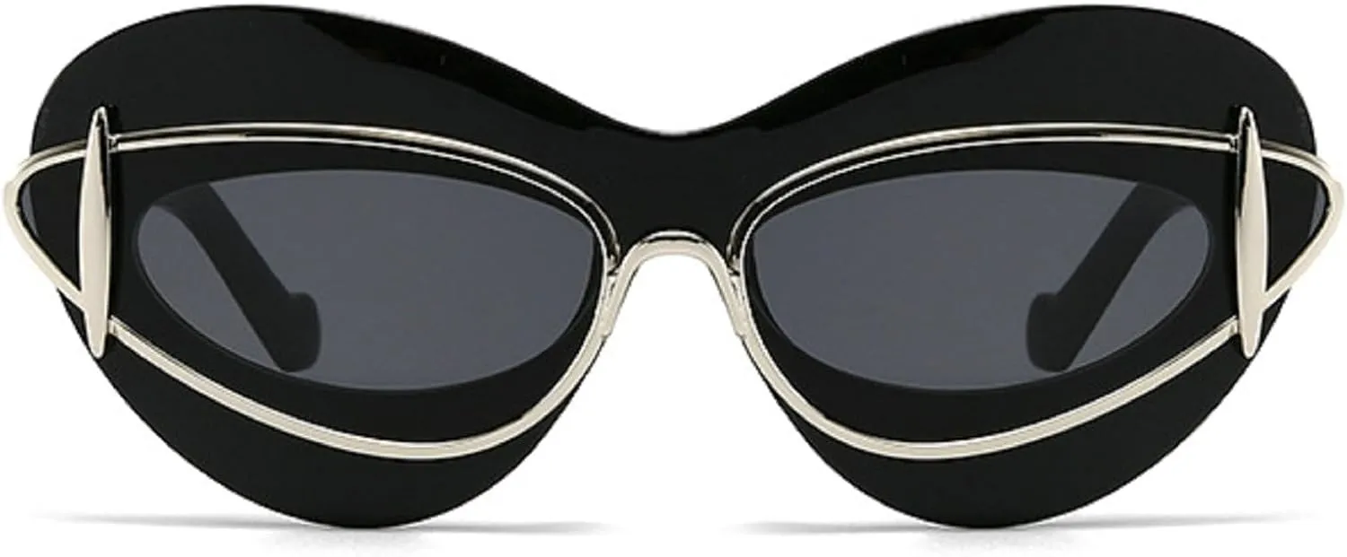Sexy Y2k Punk Cat Eye Sunglasses Women 2024 Luxury Vintage Sun Glasses For Ladies Retro Double Frame Eyewear Shades UV400