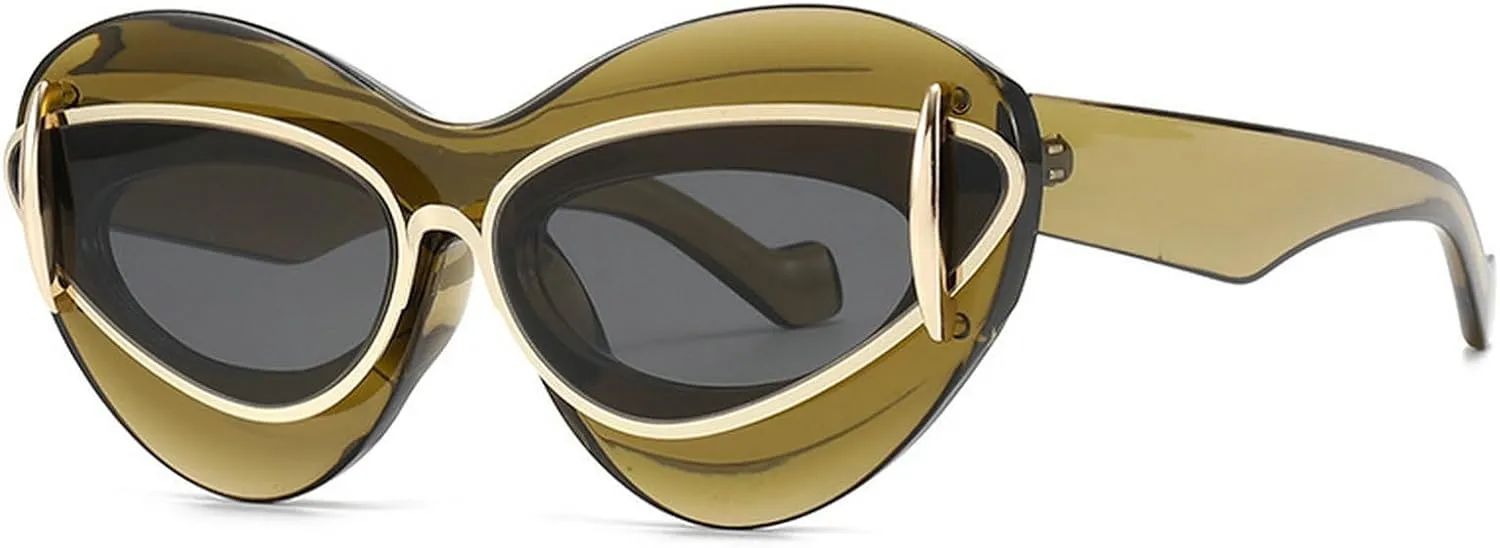 Sexy Y2k Punk Cat Eye Sunglasses Women 2024 Luxury Vintage Sun Glasses For Ladies Retro Double Frame Eyewear Shades UV400