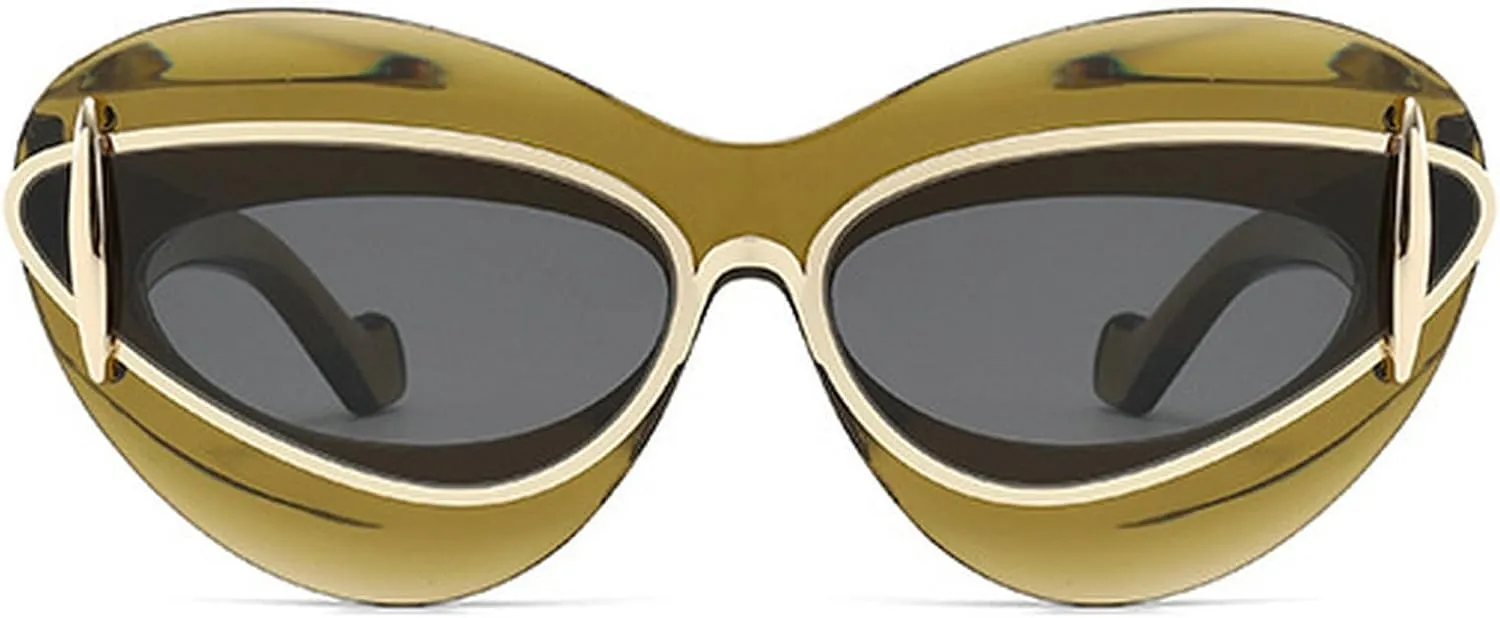 Sexy Y2k Punk Cat Eye Sunglasses Women 2024 Luxury Vintage Sun Glasses For Ladies Retro Double Frame Eyewear Shades UV400
