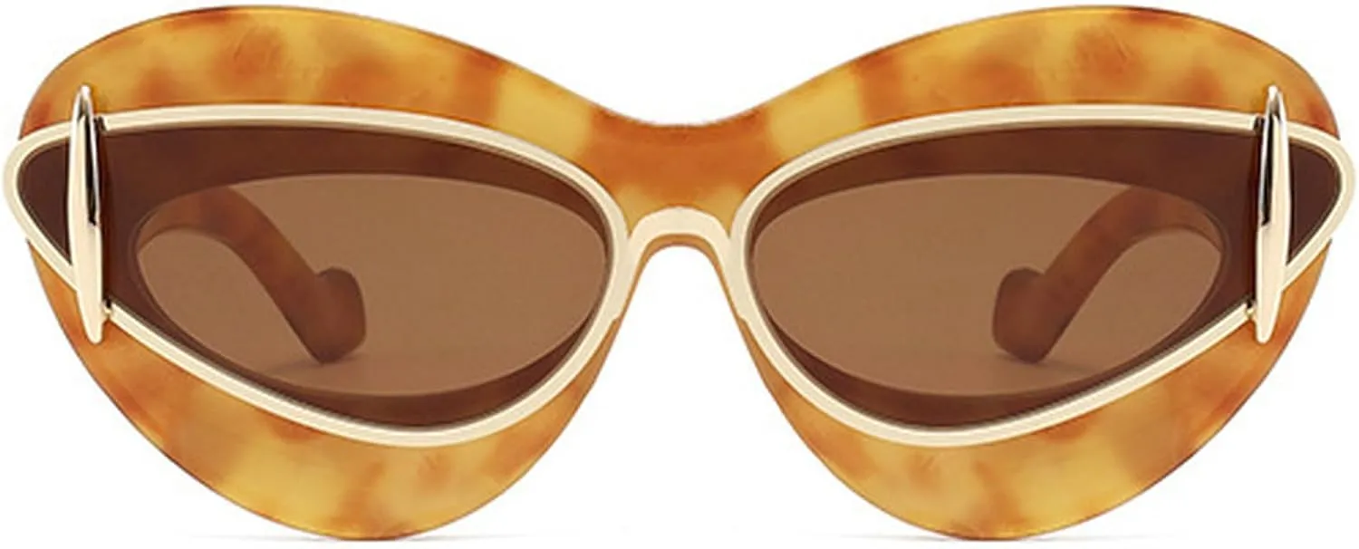 Sexy Y2k Punk Cat Eye Sunglasses Women 2024 Luxury Vintage Sun Glasses For Ladies Retro Double Frame Eyewear Shades UV400