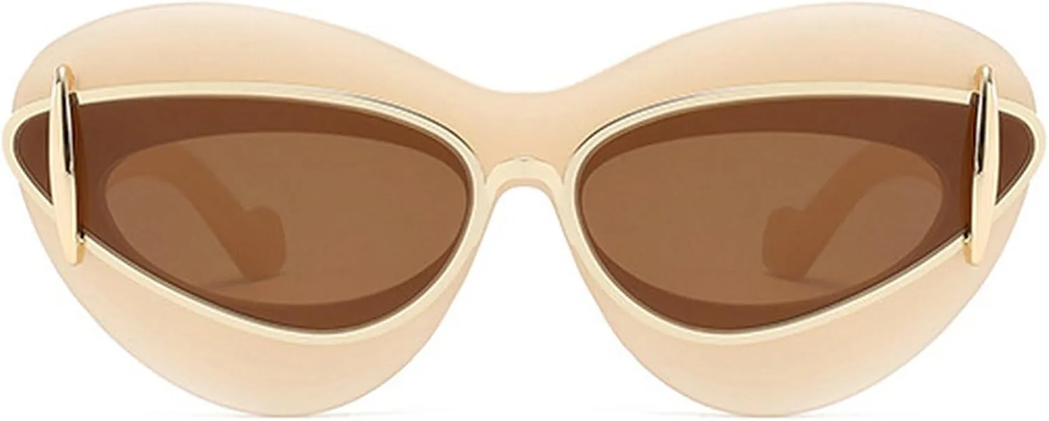 Sexy Y2k Punk Cat Eye Sunglasses Women 2024 Luxury Vintage Sun Glasses For Ladies Retro Double Frame Eyewear Shades UV400