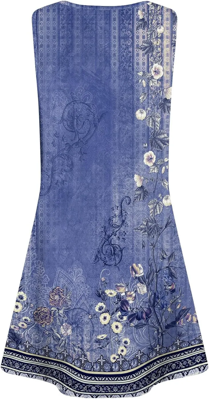Short Dress for Women Spring Sundress Beach Dresses Sleeveless Tank Dress Cover Up Aline Summer Dress with Pocket