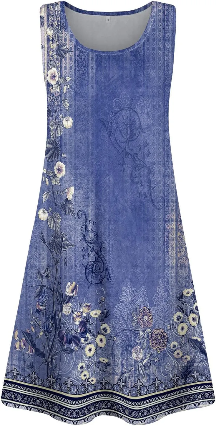 Short Dress for Women Spring Sundress Beach Dresses Sleeveless Tank Dress Cover Up Aline Summer Dress with Pocket