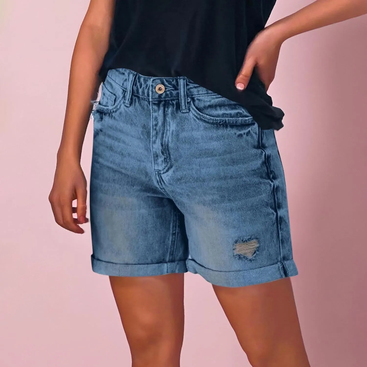 Shorts for Women Denim Ripped High Waisted Stretchy Summer Casual Jeans Shorts with Pockets