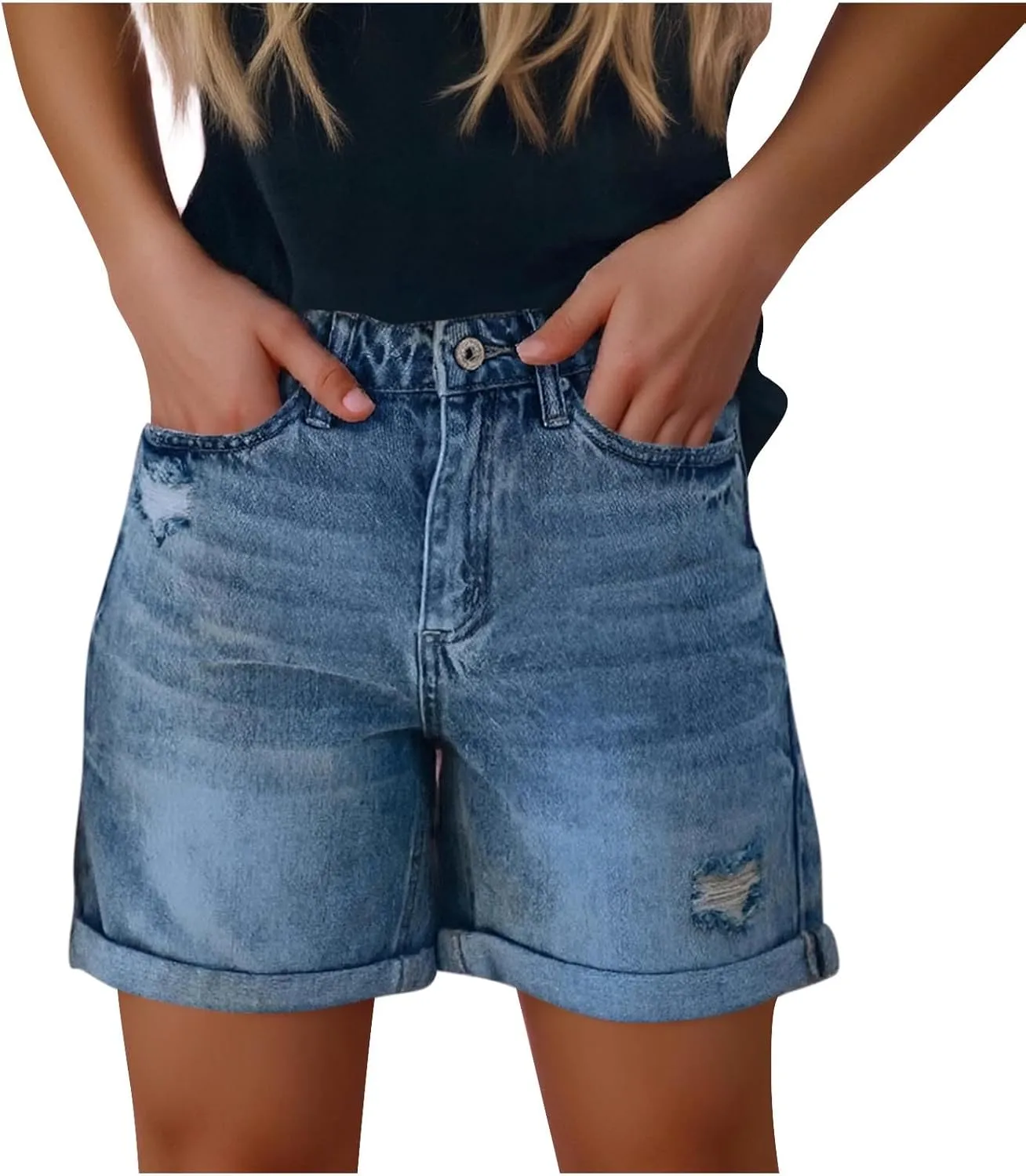 Shorts for Women Denim Ripped High Waisted Stretchy Summer Casual Jeans Shorts with Pockets