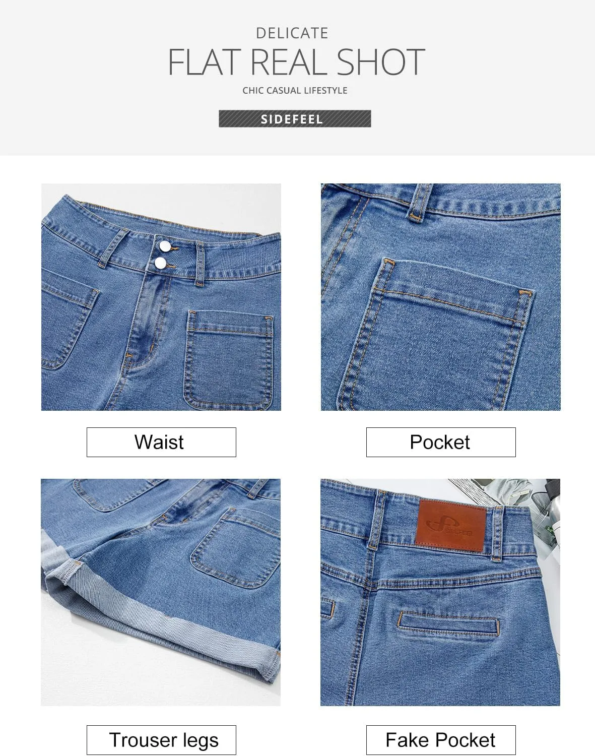 Sidefeel Women's Jean Shorts Casual High Waisted Folded Hem Zimbaplatinum Denim Shorts