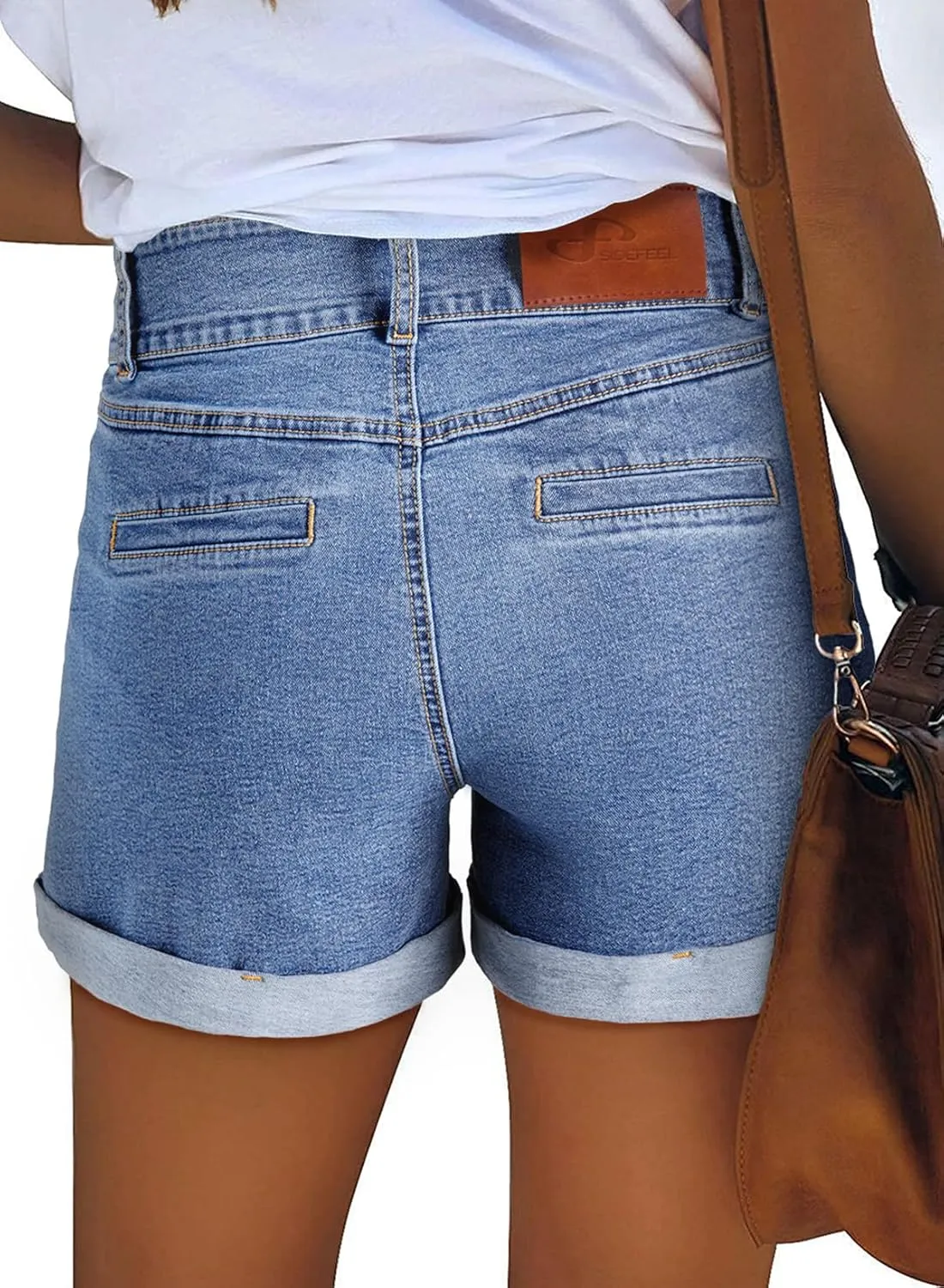 Sidefeel Women's Jean Shorts Casual High Waisted Folded Hem Zimbaplatinum Denim Shorts